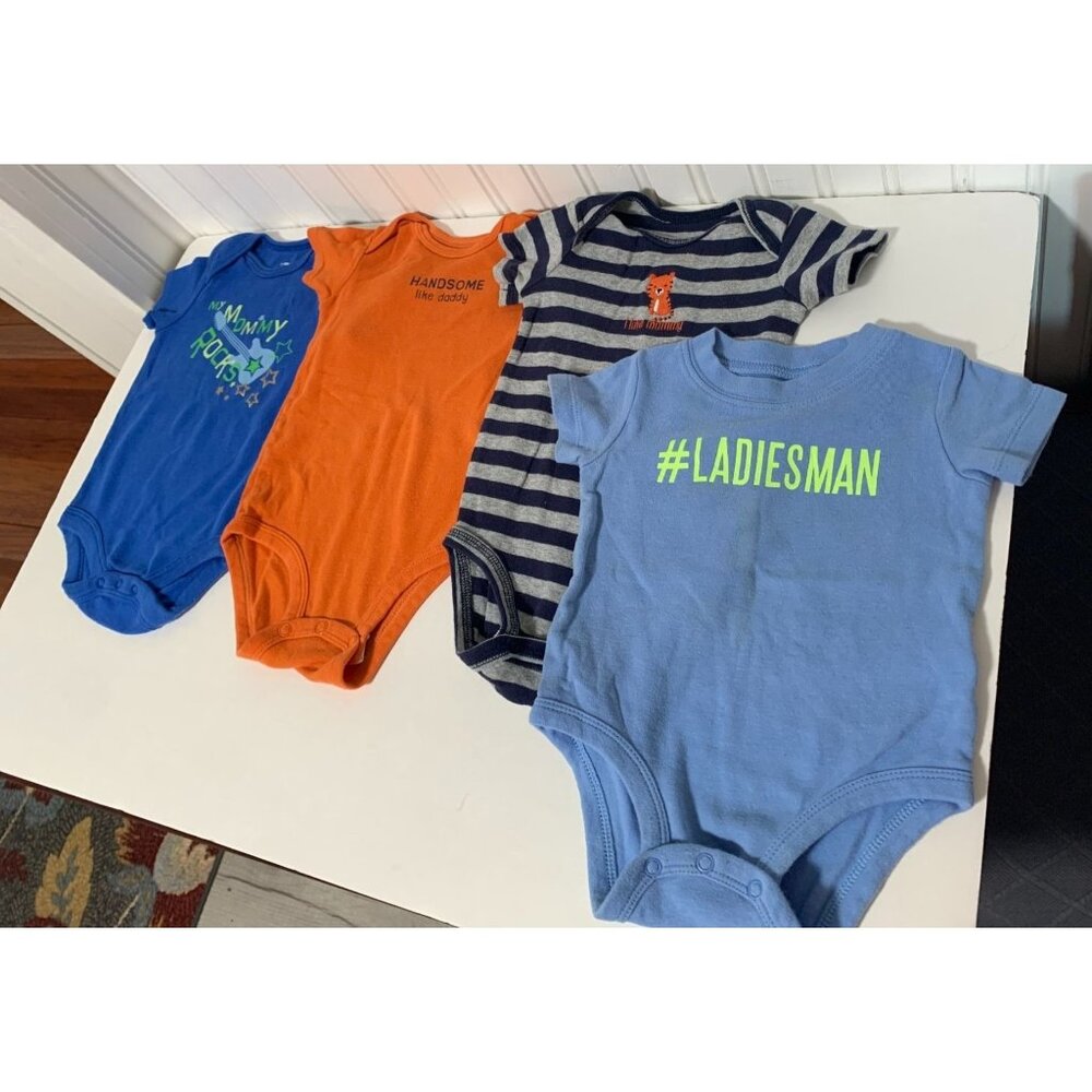 Lot of 3 Bodysuits Boys Infant Baby Size 6 months Short Sleeve Orange Handsome l